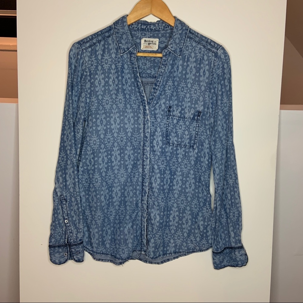 Holding Horses 100% Lyocell Long Sleeve Button Down Shirt